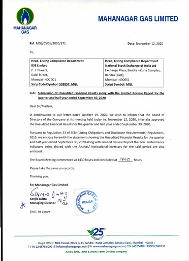 Thumbnail Mahanagar Gas Quarterly Report 2020-q2