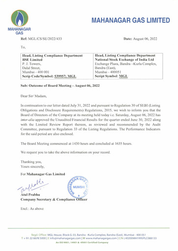 Thumbnail Mahanagar Gas Quarterly Report 2022-q1