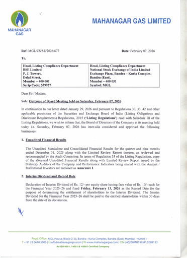 Thumbnail Mahanagar Gas Quarterly Report 2025-q3