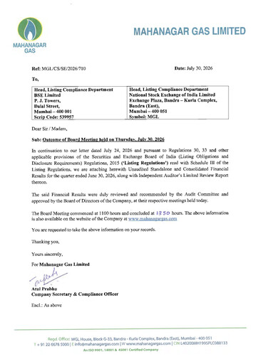 Thumbnail Mahanagar Gas Quarterly Report 2026-q1