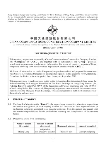 Thumbnail China Communications Construction Quarterly Report 2019-q3