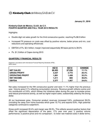 Thumbnail Kimberly-Clark de México Quarterly Report 2015-q4