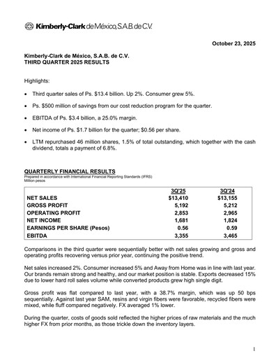 Thumbnail Kimberly-Clark de México Quarterly Report 2025-q3