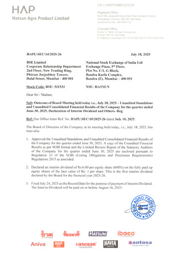 Thumbnail Hatsun Agro Products Quarterly Report 2025-q1