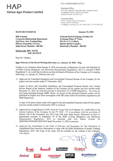 Thumbnail Hatsun Agro Products Quarterly Report 2025-q3