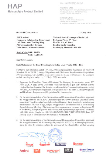 Thumbnail Hatsun Agro Products Quarterly Report 2026-q1