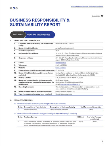 Thumbnail Aavas Financiers
 ESG Report 2025-2026