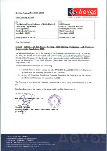 Thumbnail Aavas Financiers
 Quarterly Report 2018-q3