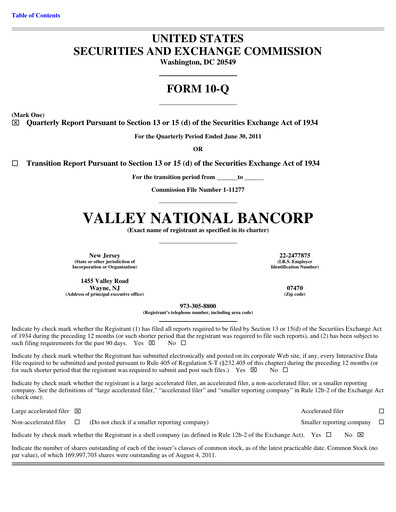 Vorschaubild Valley Bank Quartalsbericht 2011-q2