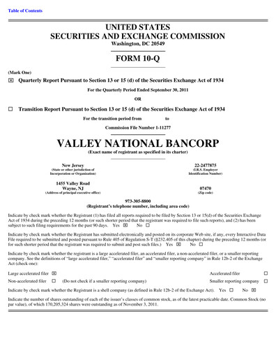 Vorschaubild Valley Bank Quartalsbericht 2011-q3