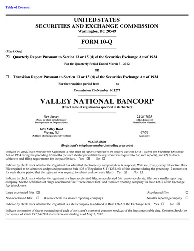 Vorschaubild Valley Bank Quartalsbericht 2012-q1