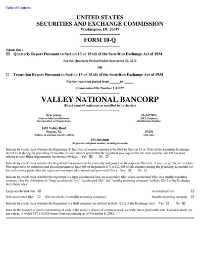 Vorschaubild Valley Bank Quartalsbericht 2012-q3