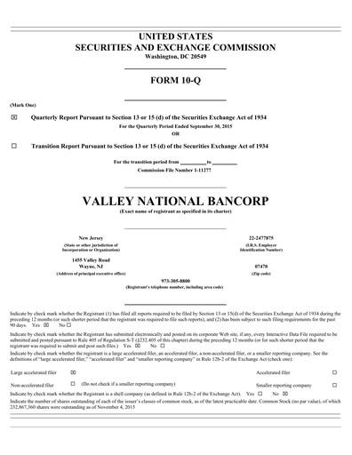 Vorschaubild Valley Bank Quartalsbericht 2015-q3