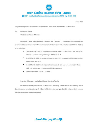Thumbnail Muangthai Capital Quarterly Report 2023-q1
