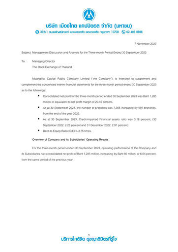 Thumbnail Muangthai Capital Quarterly Report 2023-q3