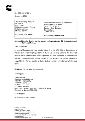 Thumbnail Cummins India Quarterly Report 2018-q2