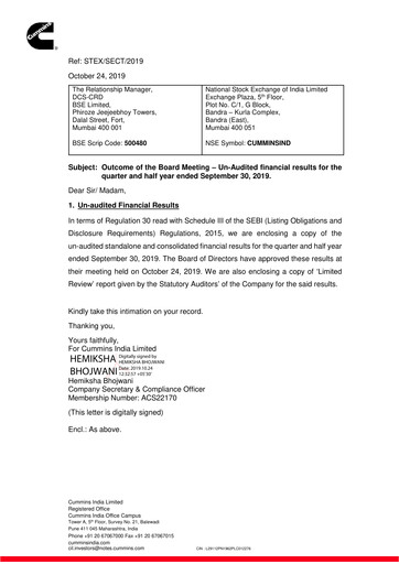 Thumbnail Cummins India Quarterly Report 2019-q2