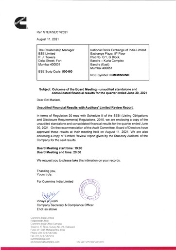 Thumbnail Cummins India Quarterly Report 2021-q1