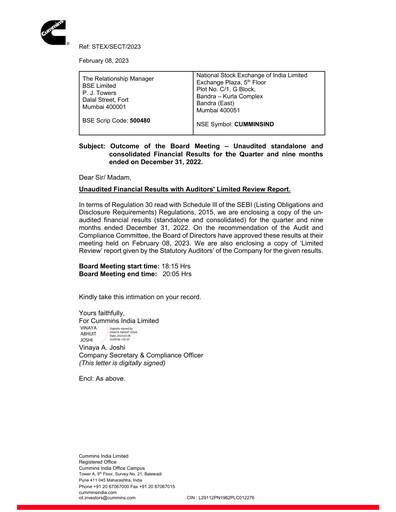 Thumbnail Cummins India Quarterly Report 2022-q3