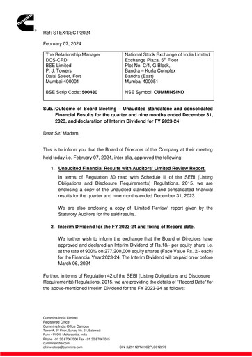 Thumbnail Cummins India Quarterly Report 2023-q3
