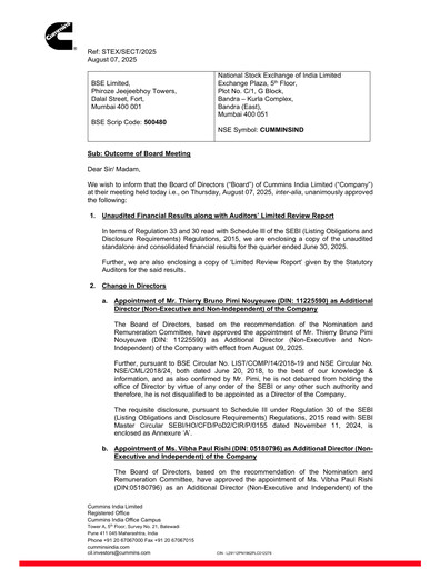 Thumbnail Cummins India Quarterly Report 2025-q1