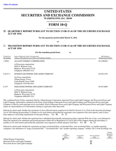 Thumbnail Alliant Energy Quarterly Report 2012-q1