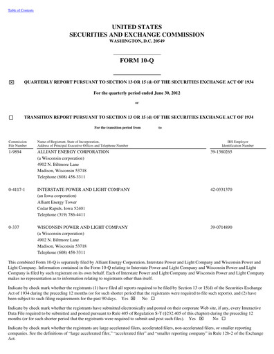 Thumbnail Alliant Energy Quarterly Report 2012-q2