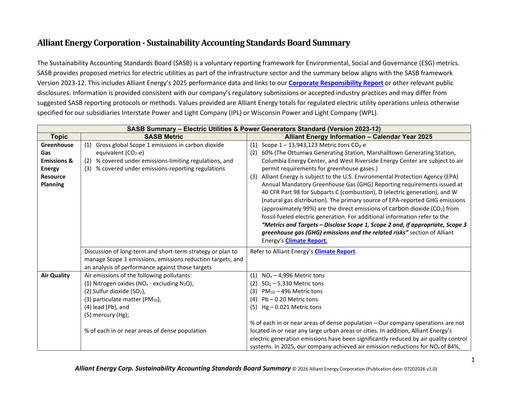 Thumbnail Alliant Energy Sustainability Report 2025