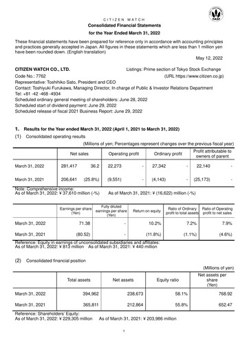 Thumbnail Citizen Watch Financial Statement fy2021