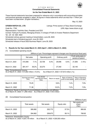 Thumbnail Citizen Watch Financial Statement fy2022