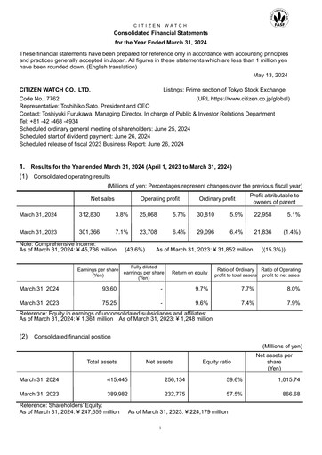 Thumbnail Citizen Watch Financial Statement fy2023