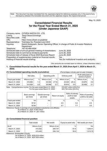 Thumbnail Citizen Watch Financial Statement fy2024