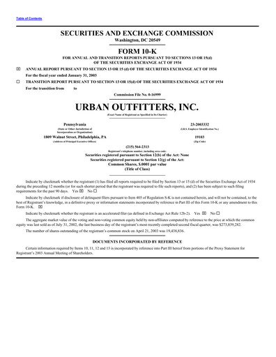 Vorschaubild Urban Outfitters
 Jahresbericht 2003