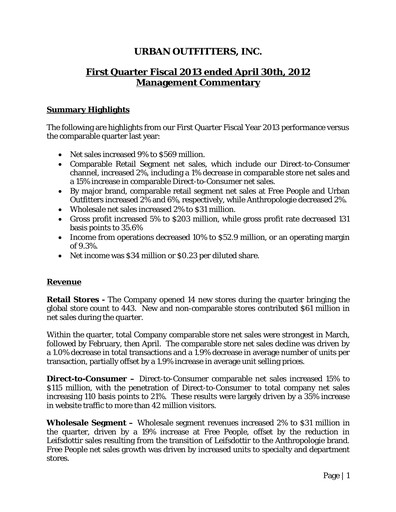 Miniature Urban Outfitters
 Rapport trimestriel 2013-q1