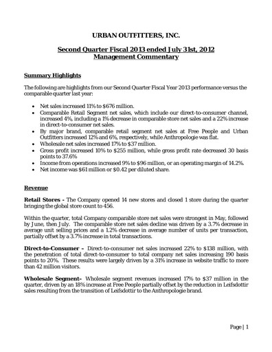 Miniature Urban Outfitters
 Rapport trimestriel 2013-q2