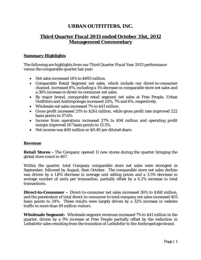 Miniature Urban Outfitters
 Rapport trimestriel 2013-q3