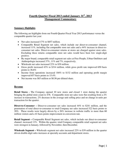 Miniature Urban Outfitters
 Rapport trimestriel 2013-q4