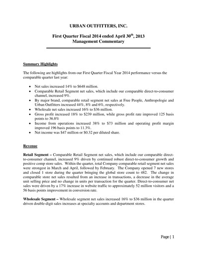 Miniature Urban Outfitters
 Rapport trimestriel 2014-q1