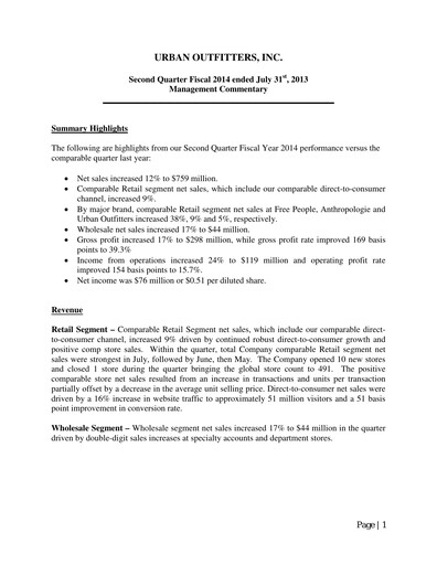 Miniature Urban Outfitters
 Rapport trimestriel 2014-q2