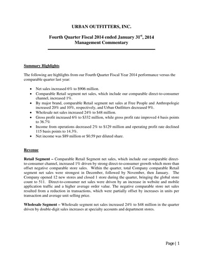 Miniature Urban Outfitters
 Rapport trimestriel 2014-q4