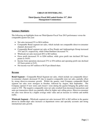 Miniature Urban Outfitters
 Rapport trimestriel 2015-q3