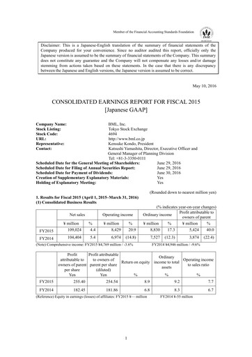 Thumbnail BML, Inc. Financial Statement fy2015