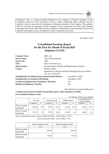 Thumbnail BML, Inc. Half-year Report fy2025-h1