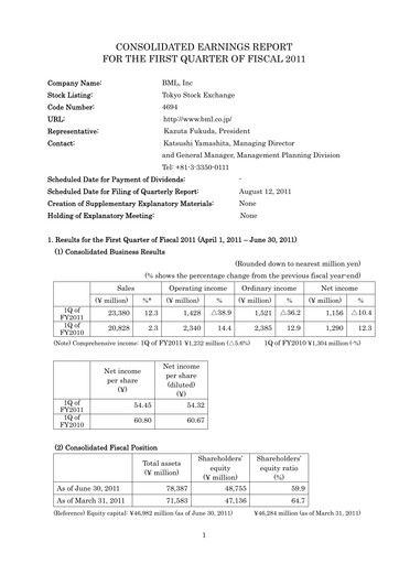 Thumbnail BML, Inc. Quarterly Report fy2011-q1
