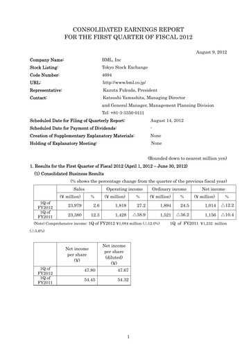 Thumbnail BML, Inc. Quarterly Report fy2012-q1