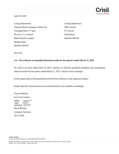 Thumbnail CRISIL
 Quarterly Report 2025-q1