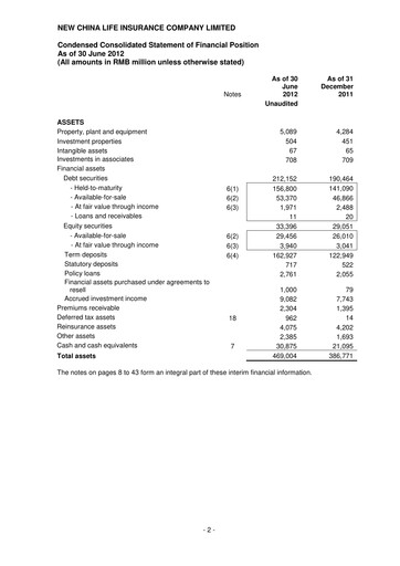 Thumbnail New China Life Insurance
 Half-year Report 2012-h1