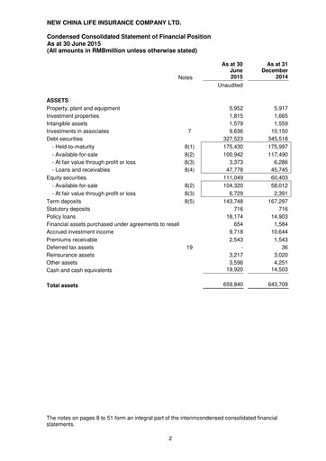 Thumbnail New China Life Insurance
 Half-year Report 2015-h1