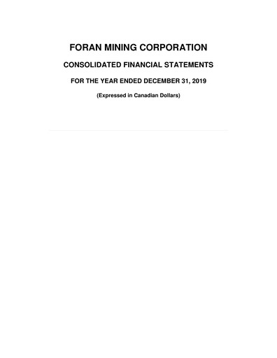 Thumbnail Foran Mining Financial Statement 2019