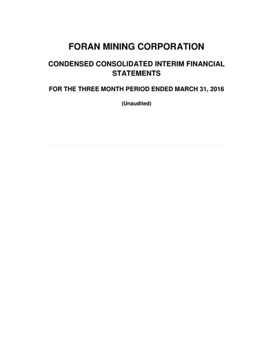 Thumbnail Foran Mining Quarterly Report 2016-q1